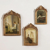 Antique Arch Shaped Photo Frame Gold Color Carved Embossed Resin Picture Frame H - £18.67 GBP+