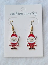 Xmas In July!! Gold Santa 1&quot; Dangle Earrings Crystal Rhinestone Nose Reduced!! - £2.15 GBP