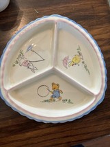 Vintage divided baby Child Ceramic triangle plate rabbit chick bear Japan - $17.42