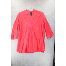 23rd St Womens Popover Top Red 3/4 Sleeve Roll Tab V Neck Pintuck XL - $14.34