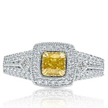 0.95 Ct Cushion Cut Natural Fancy Yellow Diamond Engagement Ring 14k White Gold - £1,800.20 GBP