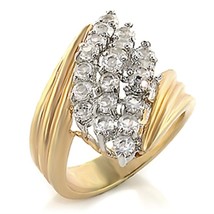 Two Tone Round Cut Cluster Simulated Diamond Gold Plated Wedding Ring Women Sz 5 - £41.52 GBP