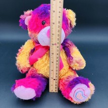 Kelly Toy Tie Dye 12&quot; Teddy Bear Pink Bow Hearts Pink Purple Yellow 9&quot; Seated - £9.42 GBP