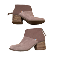 Toms Lacey Ankle Boots Size 6.5 Light Tan Leather Suede Back Zip Bootie Womens - £15.56 GBP