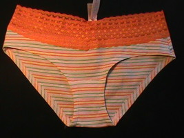 Victoria&#39;s Secret cotton hiphuggers low-rise stripes panties S orange la... - £14.94 GBP