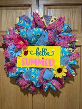 Hello Summer Wreath, Ladybug Wreath, Rainbow Colors, Floral Wreath, Moth... - $52.01