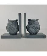 Owl Bookends Pair Hand Carved 2 Gray Sculpted Soapstone Bookshelf 8" Fig... - $24.95