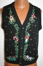 Victoria Jones Beaded Christmas Button Sweater Vest Womens Petite M UGLY TACKY - £21.02 GBP