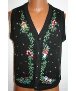 Victoria Jones Beaded Christmas Button Sweater Vest Womens Petite M UGLY... - $497.24 MXN