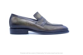  Leather Green Patina Loafers shoes Men&#39;s, Handmade Formal Custom Made S... - £127.97 GBP