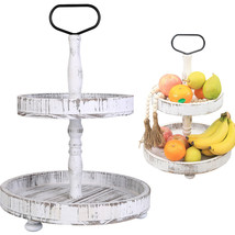Round Farmhouse Tiered Tray 2-Tier Tray Food Fruits Cupcake Server Display Stand - £43.95 GBP
