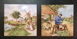 Art Tile Trivets by Ter Steege Made In Holland Windmills Wooden Shoes Vi... - $30.24
