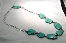 Huge Turquoise Coral Resin Necklace K1473 - £59.35 GBP