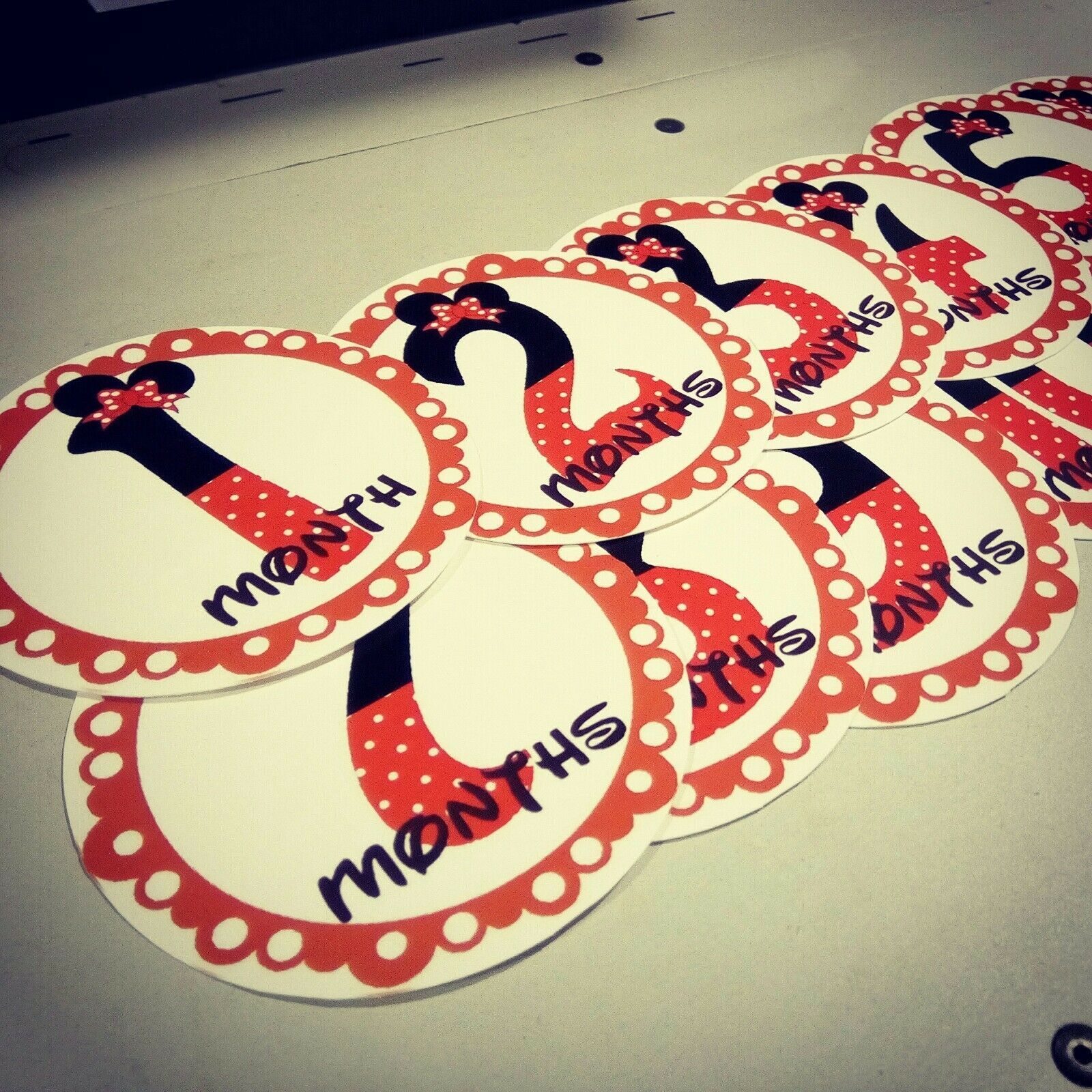 Monthly baby stickers. Disney girls Minnie Mouse labels.