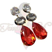 NY&amp;C Womens Clear and Red Rhinestone 3-Tier Round Oval Teardrop Earrings Jewelry - £15.98 GBP