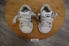 Adidas Shoes Infant Toddler Boy Size 4K White Black Casual Sneaker Three Stripe - £20.55 GBP