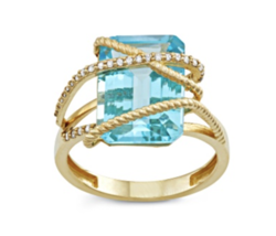 Swiss Blue Topaz With Diamond Accent 10K Yellow Gold Ring Sz 5 6 7 8 9 - £1,143.07 GBP