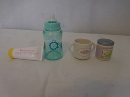 American Girl Bitty Baby Green Bottle + Sippy Cup + Lunch Fun Jar Peas + Diaper - £23.88 GBP