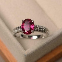 925Sterling Silver Certified Handmade 6Ct Ruby Stone Engagement Ring For Beloved - £43.53 GBP