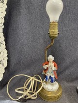 Vintage Boudoir Lamp Porcelain Colonial Man Flute Brass Base 12&quot; Tall - £11.68 GBP