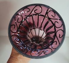 ITALIAN PURPLE GLASS AND WROUGHT IRON VASE ON PEDESTAL VINTAGE image 2