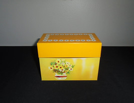 Ohio Arts Metal Recipe Card Box Daisies Yellow and Orange 1970 Vintage - $14.85