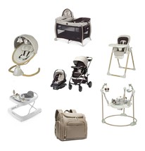8pc Beige Complete Baby Gear Bundle, Stroller Travel System, Swing &amp; Diaper Bag - £1,344.44 GBP