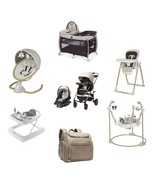 8pc Beige Complete Baby Gear Bundle, Stroller Travel System, Swing &amp; Dia... - £1,347.62 GBP