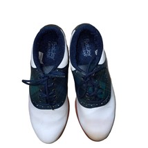 Footjoy Women’s White Green Plaid Lace Up Spiked Golf Shoes Size 7.5M - $32.36