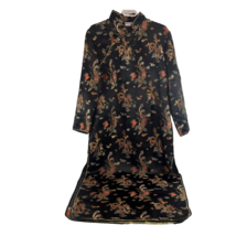 Yi Fang Asian Cheongsam Dress Women Black Embroidered Dragon Peacock Side Slit - £38.66 GBP