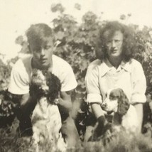 Kids with Dogs Old Original Photo BW Vintage Photograph Snapshot - £9.79 GBP