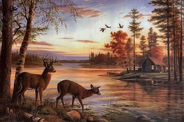 Scenic Deer By The Creek At Sunset  16&quot; x 24&quot; Canvas Art Print New! - £7.88 GBP