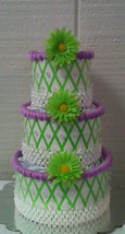 Lime Green and Lilac Purple Elegant Themed Baby Shower 3 Tier Diaper Cake - £47.94 GBP