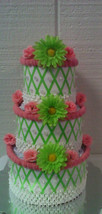 Lime Green and Pink Elegant Themed Baby Shower 3 Tier Diaper Cake Centerpiece - £47.94 GBP