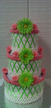 Lime Green and Pink Elegant Themed Baby Shower 3 Tier Diaper Cake Centerpiece - £49.83 GBP