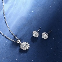 Diamond Bridal Jewelry Set Sunflower Sterling Silver Moissanite Necklace Earring - £111.24 GBP