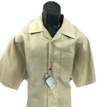Daniel Ellissa Men&#39;s Khaki Linen Shirt Short Sleeves Chest Pocket Vented... - $17.99