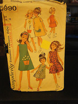 Simplicity 5990 Girl's Dresses & Transfer Pattern - Size 10 Chest 28 - $13.03
