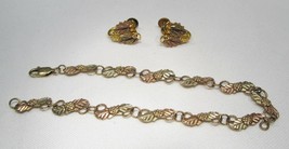 10K Yellow Rose Black Hills Gold Bracelet & Earrings Set C1666 - £213.10 GBP