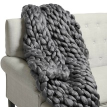 Chunky Gray Knit Polyester Throw Blanket 40 x 60 Comfortable Bed Large C... - £55.78 GBP