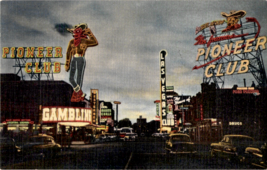 Postcard Pioneer Club Las Vegas NV Neon Sign Cowboy Linen Unposted Divid... - $9.79