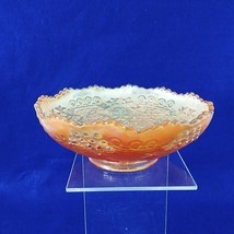 Carnival Glass Candy Dish Amber Grape Leaf Curlicue Design - $26.13