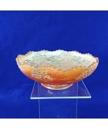 Carnival Glass Candy Dish Amber Grape Leaf Curlicue Design - £20.93 GBP