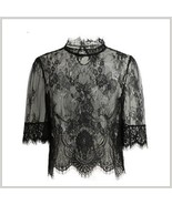 Victorian Collar Sheer Black Floral Eyelash Lace Renaissance Princess Bl... - £51.39 GBP