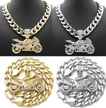  Iced Motorcycle Pendant 11mm/18&quot;,20&quot; Cuban Chain Hip Hop Necklace RC3853 - £17.42 GBP