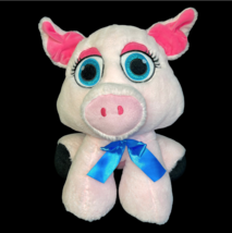 Peek A Boo Toys Pink Plush Pig Stuffed Animal Blue Bow 19&quot; Sparkle Eye Eyelashes - £11.98 GBP