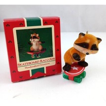 Vintage 1985 Hallmark Keepsake Ornament Flocked Fuzzy Skateboard Raccoon IOB - £11.43 GBP