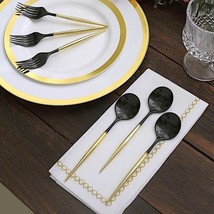 Black Gold 24 Premium 6&quot;&quot; Plastic Cutlery Spoons Forks Set Party Events Home - £8.87 GBP