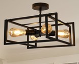 Industrial Ceiling Light, 4-Light Black Semi Flush Mount Ceiling Light W... - $96.89