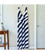 Jude Connally Sz M Stretch Long Maxi Dress Nautical Navy White Striped V... - $868.99 MXN